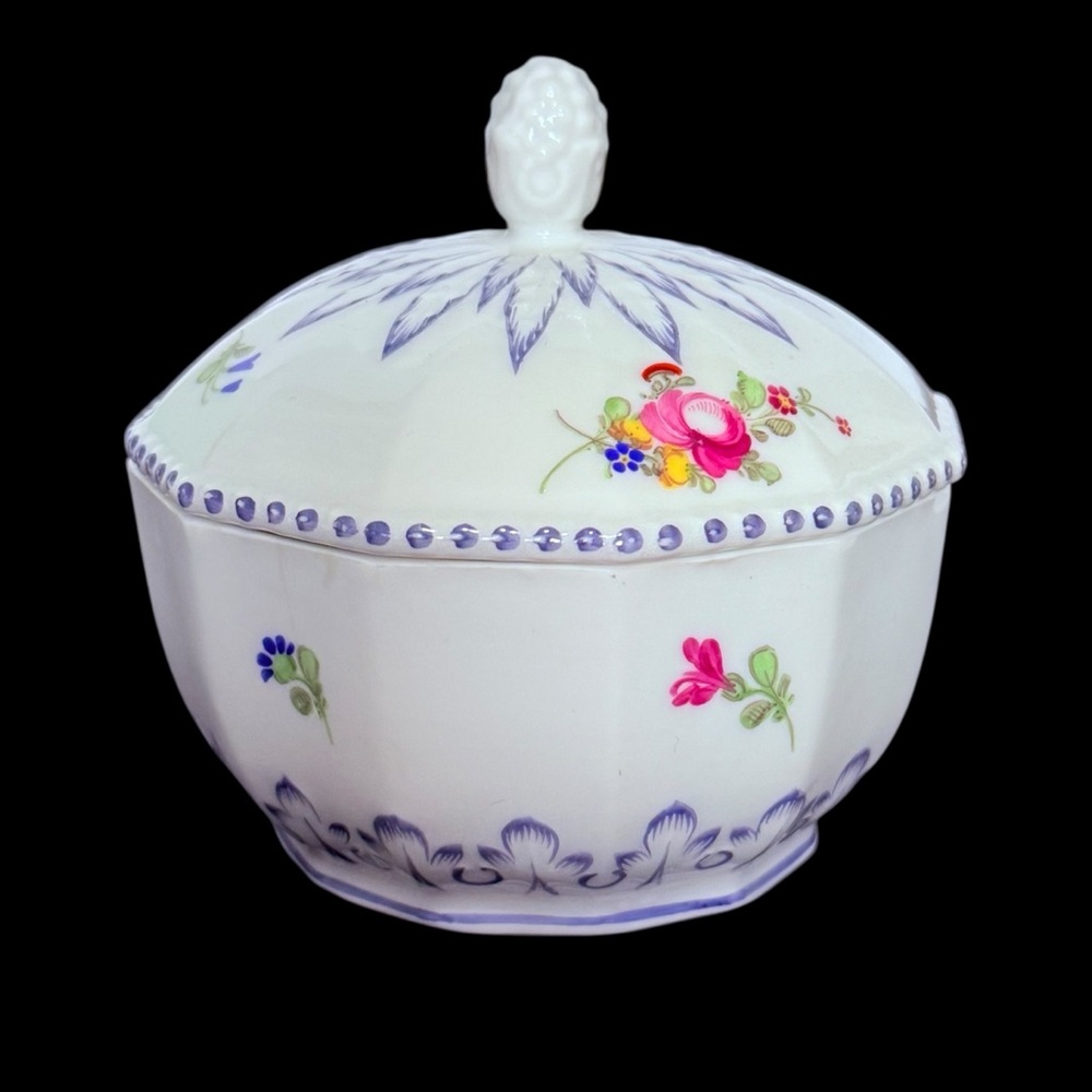Rare Nymphenburg Bavaria PERL Pearl Blue Painted Dresden Flowers Sugar Bowl